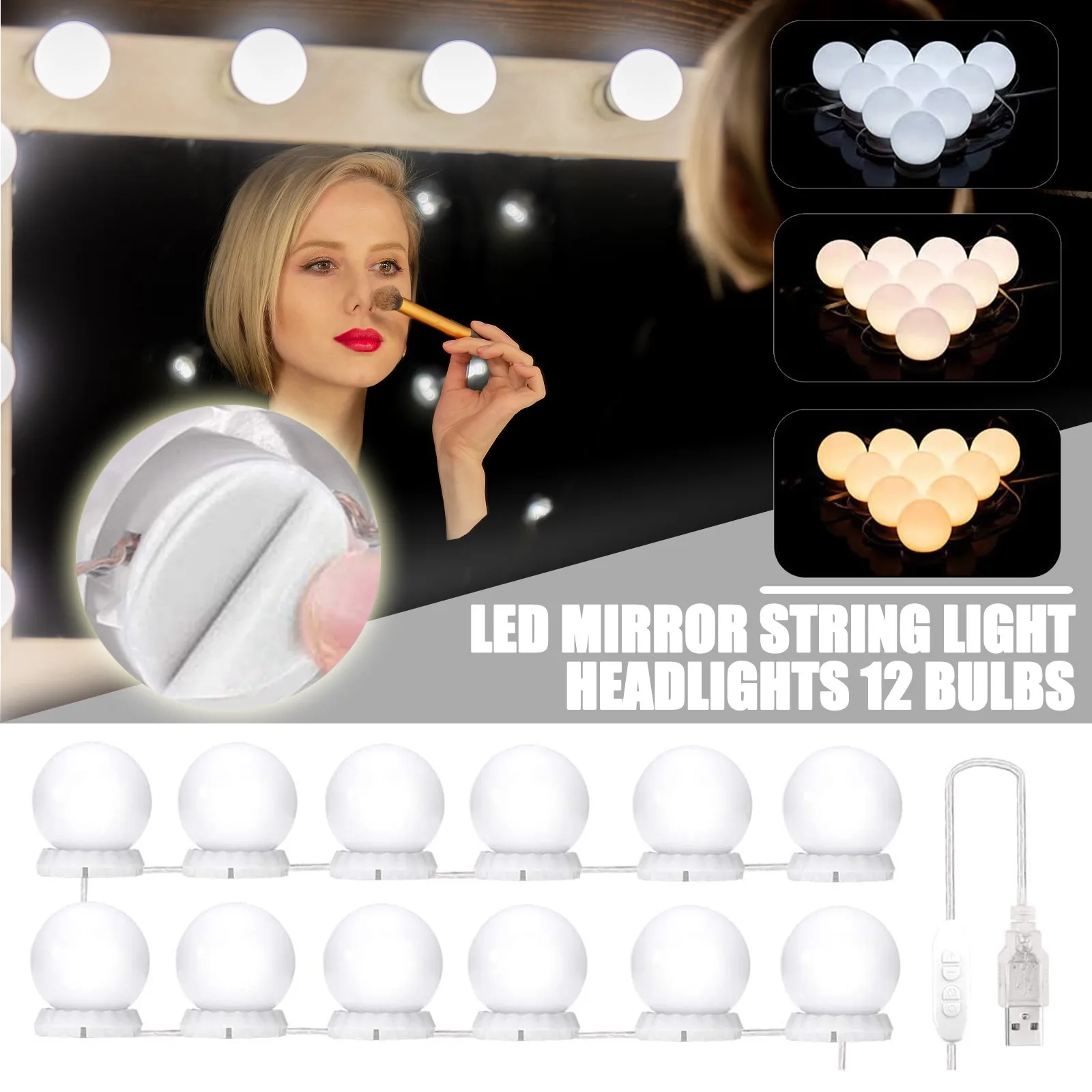 LED String Light Mirror Headlights USB Dimmable Lamp Brighten Skin Tone Better Makeup Bathroom Room Wedding Luces LED Lights
LED String Light Mirror Headlights USB Dimmable Lamp Brighten Skin Tone Better Makeup Bathroom Room Wedding Luces LED Lights