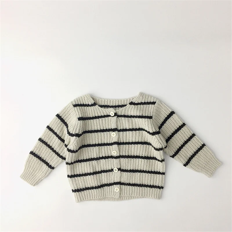 

2021 Spring Boys Girls Striped Single Breast Casual Sweaters Children Fashion Cardigans Knitwear