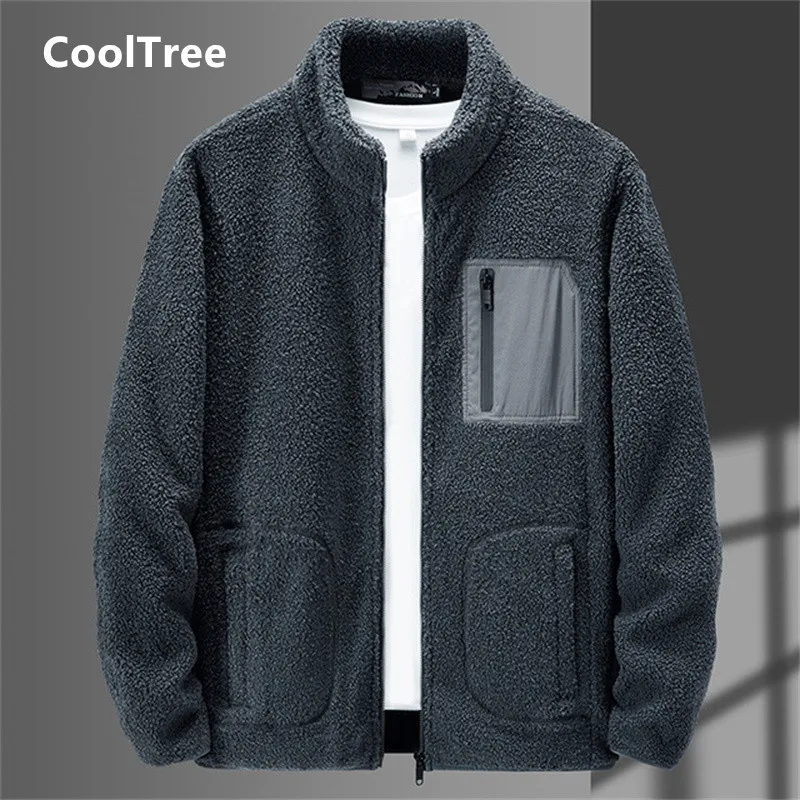 

CoolTree Polar Fleece Jacket Autumn Winter Men High quality Plus velvet Thick Warm Casual Coats Male Stand collar Outerwear Tops