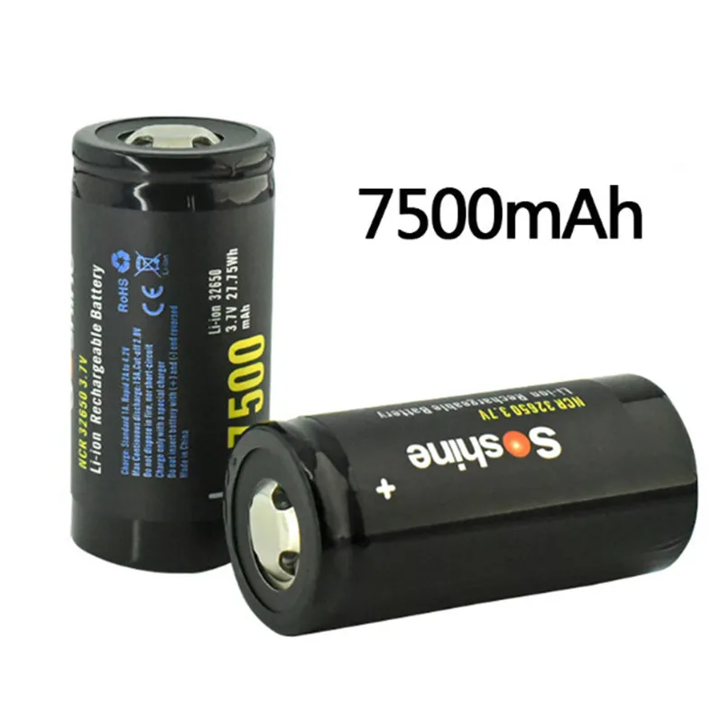 High quality Soshine NCR 32650 3.7V 7500mAh 25A Li-ion Rechargeable Battery with PCB Protection Board
High quality Soshine NCR 32650 3.7V 7500mAh 25A Li-ion Rechargeable Battery with PCB Protection Board