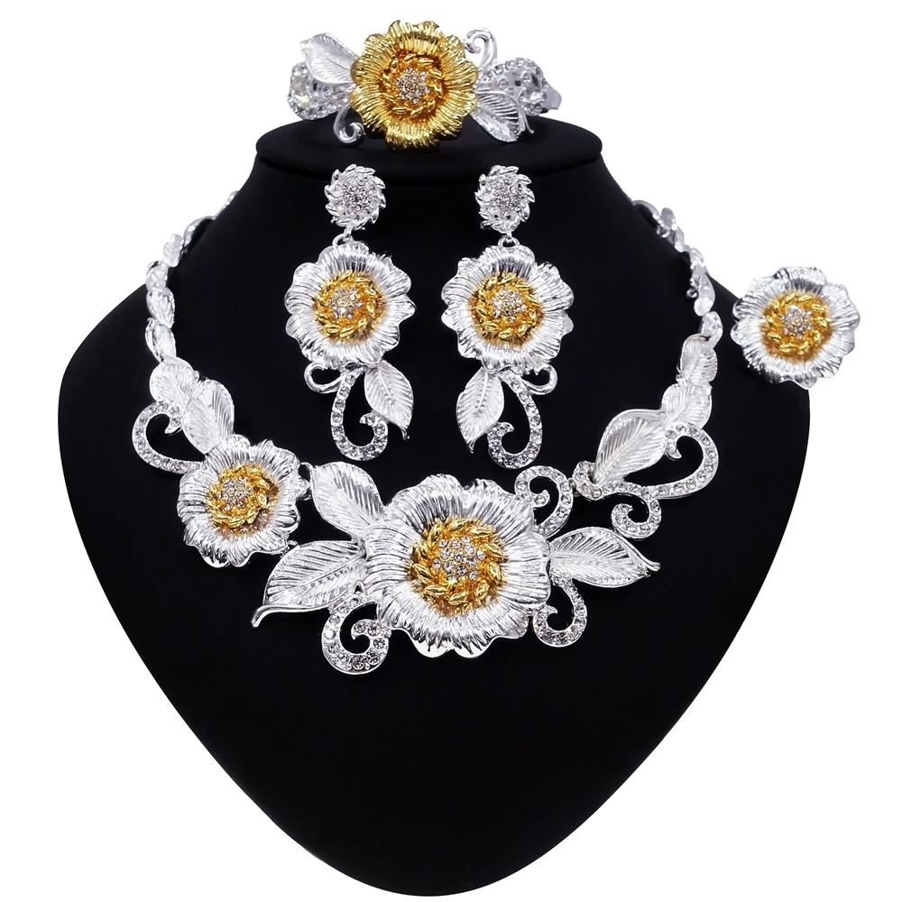 Yulaili Flower Leaf Crystal Necklace Earrings Bracelet Ring Luxury Women Nigerian Wedding Bride Dubai Jewelery Set Wholesale
Yulaili Flower Leaf Crystal Necklace Earrings Bracelet Ring Luxury Women Nigerian Wedding Bride Dubai Jewelery Set Wholesale