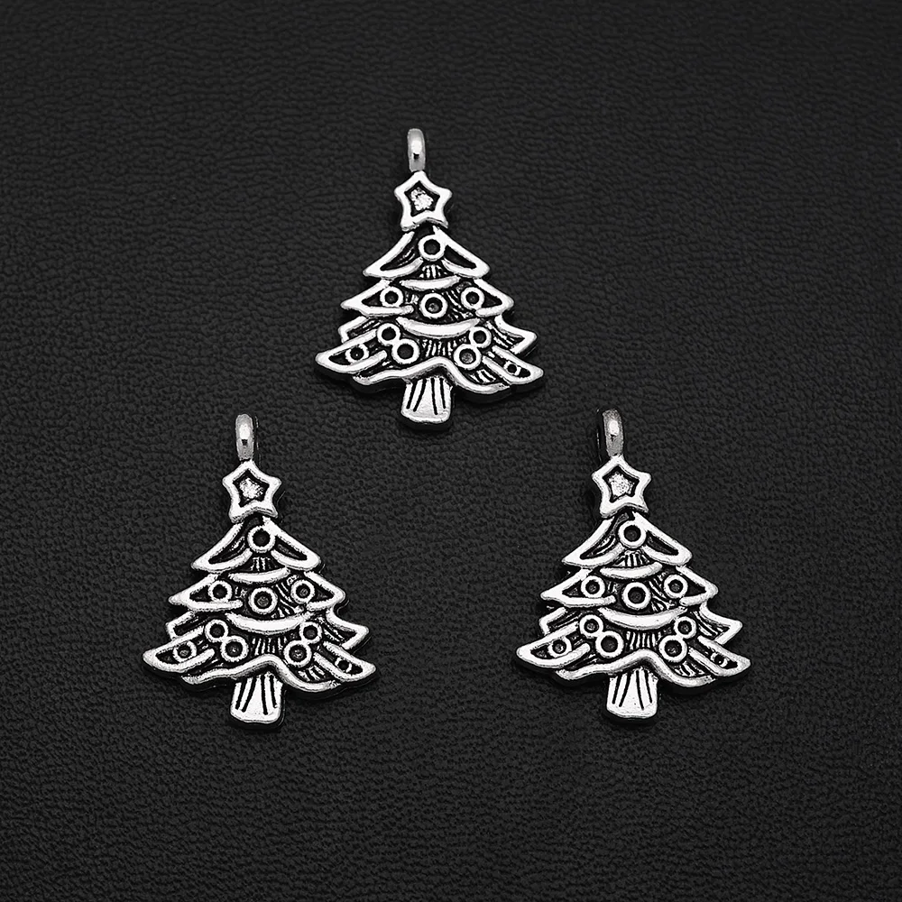 

10pcs/Lots 17x24mm Antique Silver Plated Christmas Tree Charms Vintage Winter Pendants For DIY Bangles Jewelry Making Finding