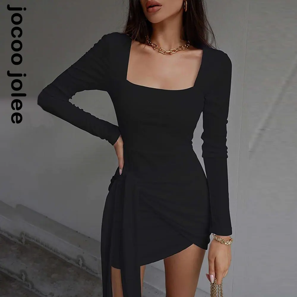 Sexy Square Neck Irregular Women Mini Dress Lace Up Solid Long Sleeve Korean Style Slim Party Clubwear Tight Elegant Aesthetics
Sexy Square Neck Irregular Women Mini Dress Lace Up Solid Long Sleeve Korean Style Slim Party Clubwear Tight Elegant Aesthetics