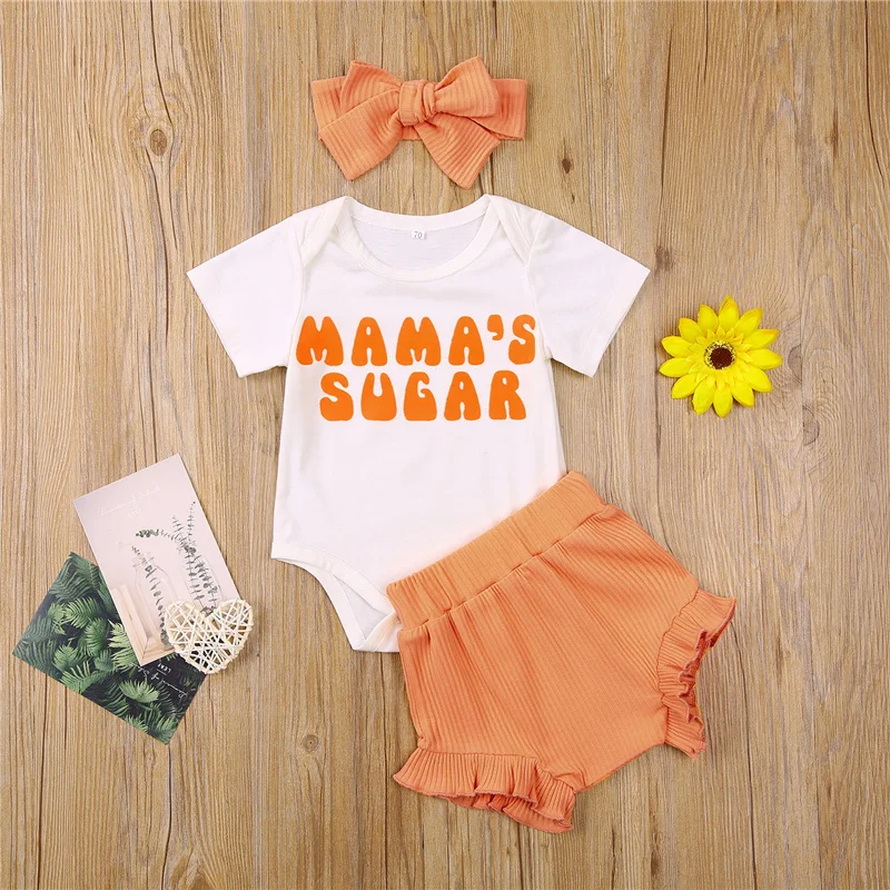 Baby Girl Short Sleeve Romper + Shorts + Bow Headband , Letter Print Lace Decoration Summer Clothing
Baby Girl Short Sleeve Romper + Shorts + Bow Headband , Letter Print Lace Decoration Summer Clothing