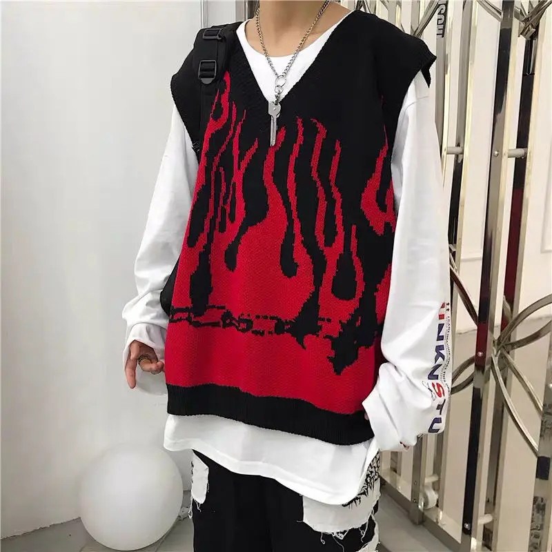 Harajuku Flame V-neck Sleeveless Women Vest Top Loose Knitted Sweater clothes vintage jersey punk streetwear y2k Pullover jumper
Harajuku Flame V-neck Sleeveless Women Vest Top Loose Knitted Sweater clothes vintage jersey punk streetwear y2k Pullover jumper