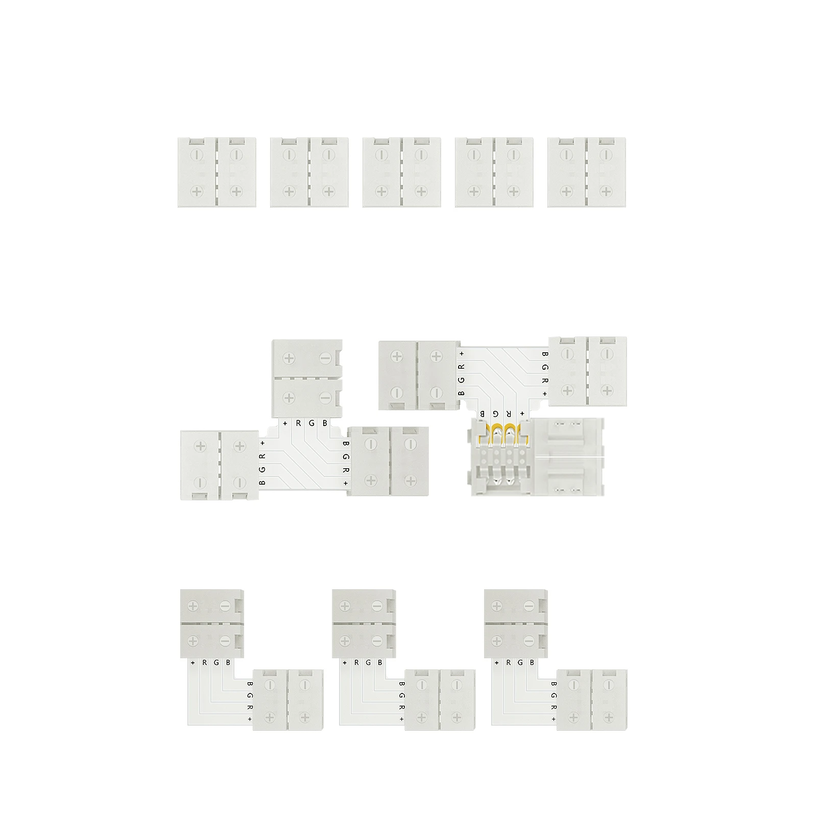 Connector Solderless Extension Led Strip Connectors for 4Pin 10mm SMD 5050 RGB Led Light Include 5X Line Connectors 3X L Shape
Connector Solderless Extension Led Strip Connectors for 4Pin 10mm SMD 5050 RGB Led Light Include 5X Line Connectors 3X L Shape