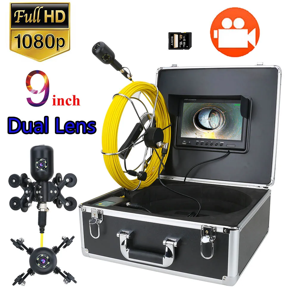 

9inch DVR 30M 1080P HD Dual Camera Lens Drain Sewer Pipeline Industrial Endoscope Pipe Inspection Video Camera