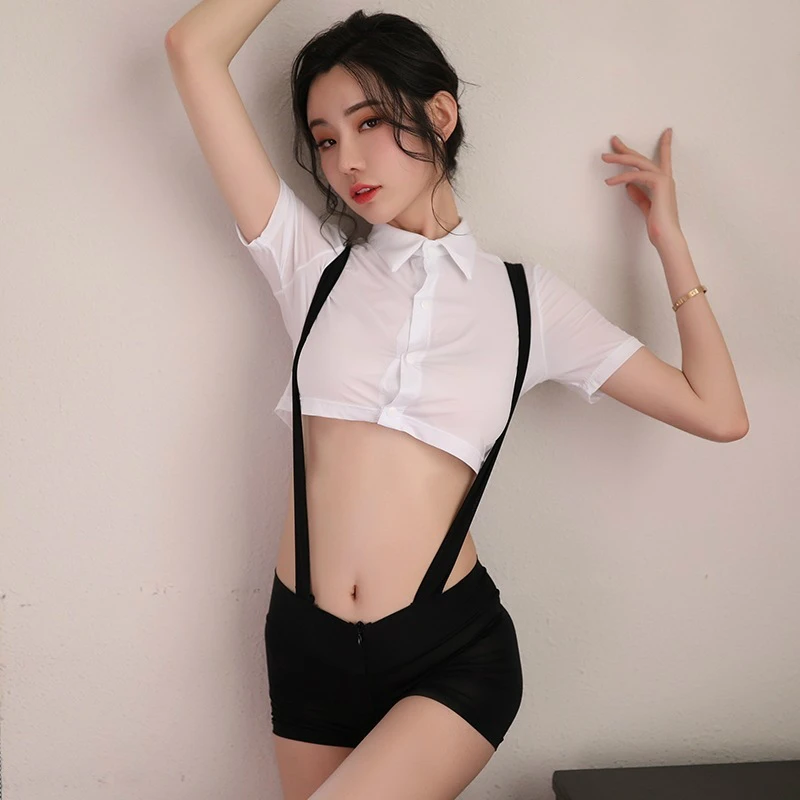 

Nikoana New Sexy costume Underwear Women's Adult Shoulder Belt Secretary Uniform Allure Crotch Opening Role Play Suit lingerie