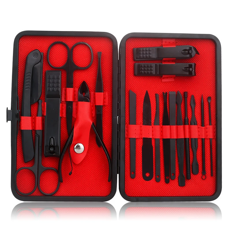 Profession Nail Clippers Set 18 pcs Black Stainless Steel Ear Spoon Nail Clippers Pedicure Nail Scissors Tool For Manicure Tools
Profession Nail Clippers Set 18 pcs Black Stainless Steel Ear Spoon Nail Clippers Pedicure Nail Scissors Tool For Manicure Tools
