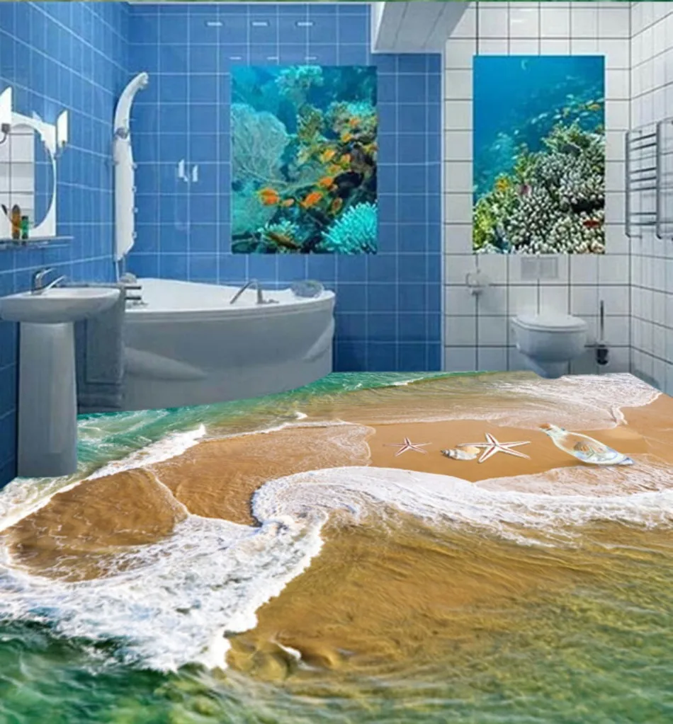 Для пляжа в виде ракушки пляжные ванная комната 3D искусства PVC пол Стикеры печать