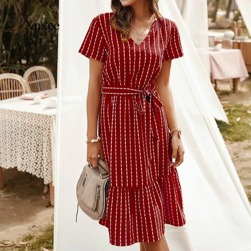 Summer Women's Dress Female Elegant Sexy V-Neck Casual A-Line Mid-Length Skirt Retro Pink Yellow Striped Lace Beach Skirt
Summer Women's Dress Female Elegant Sexy V-Neck Casual A-Line Mid-Length Skirt Retro Pink Yellow Striped Lace Beach Skirt