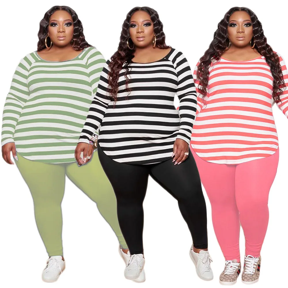 Plus Size 4XL Women Two Piece Outfits Home Clothes Striped Shirts Solid Leggings Pants Sretch Sweat Suit Wholesale Dropshipping
Plus Size 4XL Women Two Piece Outfits Home Clothes Striped Shirts Solid Leggings Pants Sretch Sweat Suit Wholesale Dropshipping