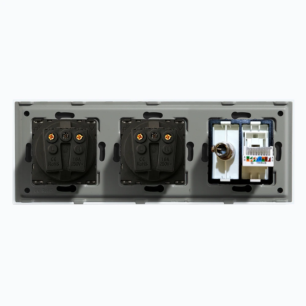 Bingoelec Triple Socket EU Standard Tempered Glass Panel 16A Double German Wall Power Socket With TV CAT5 RJ45 Internet
Bingoelec Triple Socket EU Standard Tempered Glass Panel 16A Double German Wall Power Socket With TV CAT5 RJ45 Internet