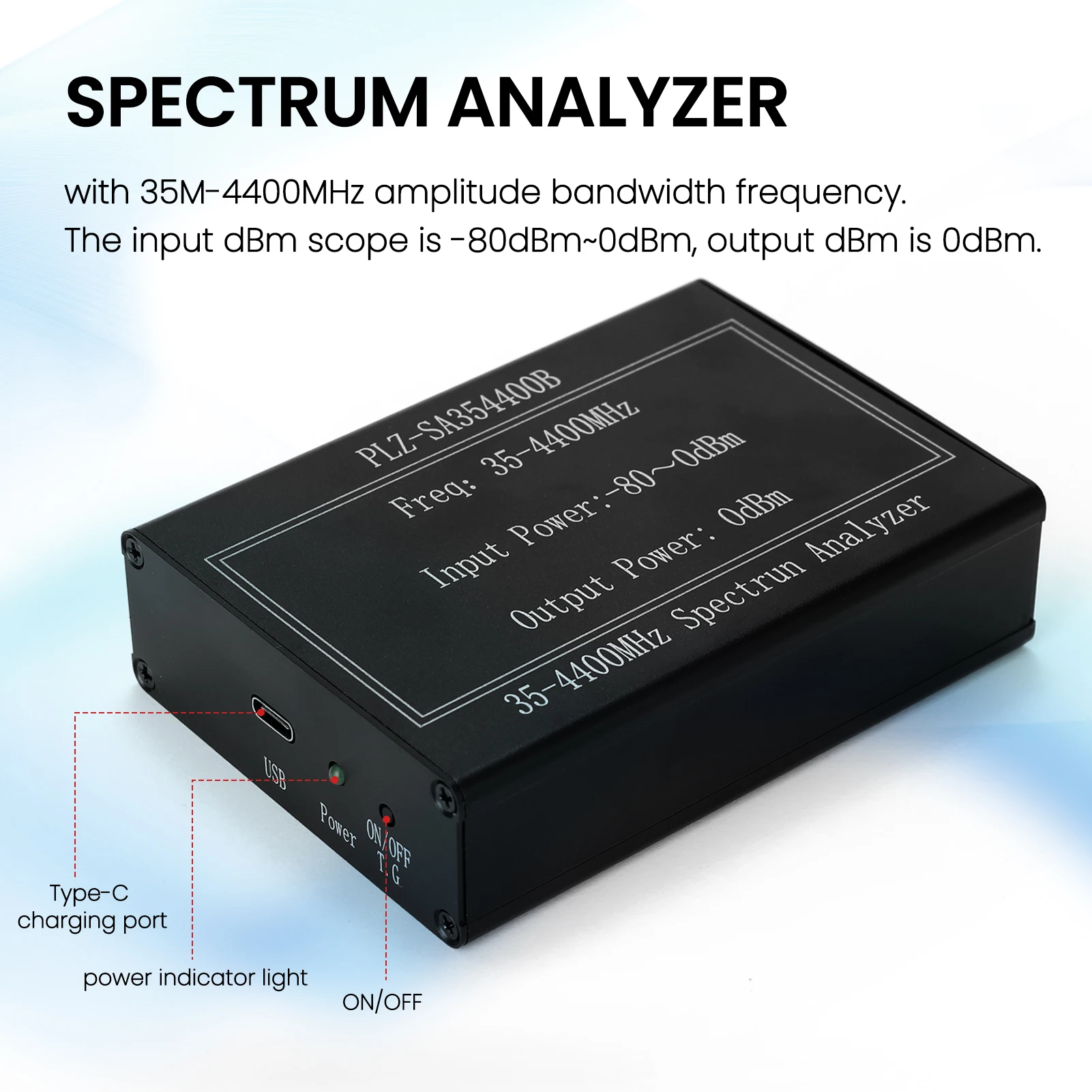 PLZ-SA354400B Simple Spectrum Analyzer 35-4400mhz Amplitude Bandwidth Frequency Signal Generator with Tracking Generator Step 
PLZ-SA354400B Simple Spectrum Analyzer 35-4400mhz Amplitude Bandwidth Frequency Signal Generator with Tracking Generator Step