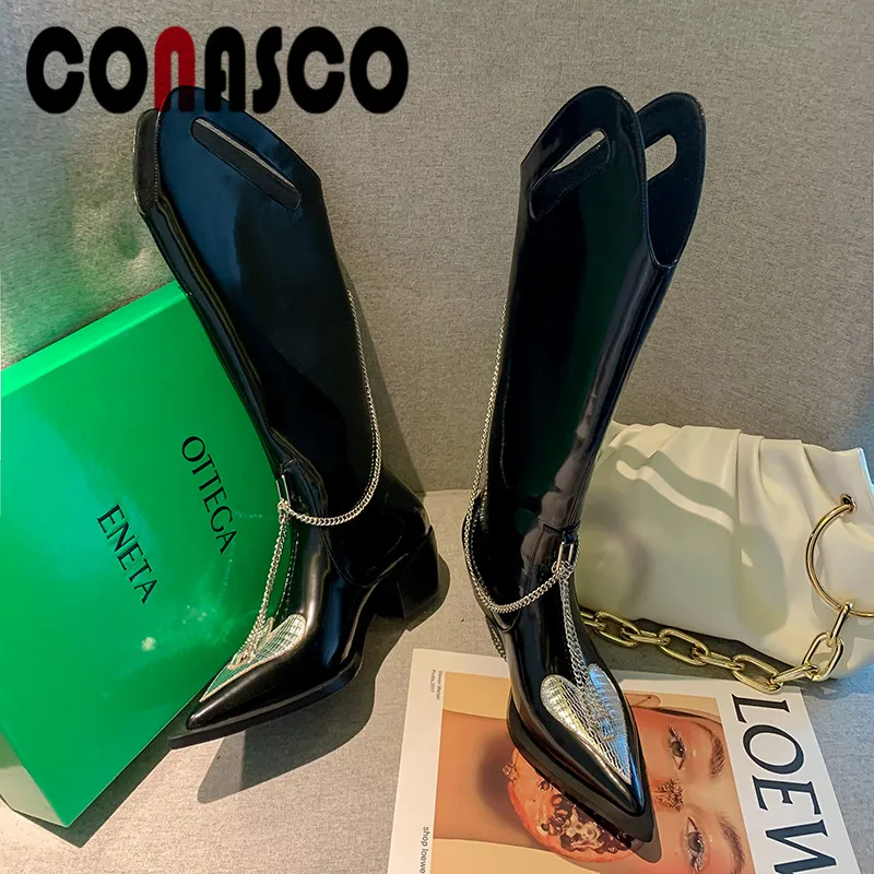 Женские короткие ботинки CONASCO 2021, осенне-зимние теплые ботинки из натуральной кожи с острым носком и металлическим украшением, Высококачест... 
Женские короткие ботинки CONASCO 2021, осенне-зимние теплые ботинки из натуральной кожи с острым носком и металлическим украшением, Высококачест...