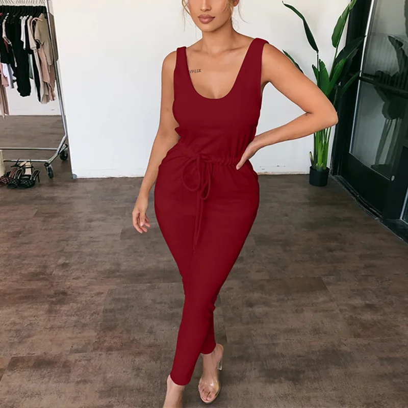 2021 Fall/winter Sexy Sleeveless Drawstring Jumpsuit European and American High-Waisted Slim-Fit Jumpsuit Women
2021 Fall/winter Sexy Sleeveless Drawstring Jumpsuit European and American High-Waisted Slim-Fit Jumpsuit Women