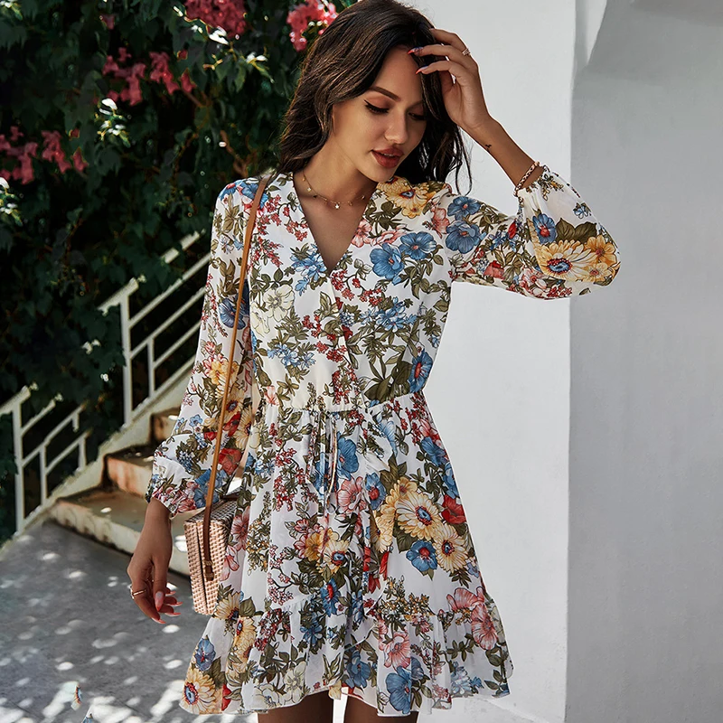 Floral Print Boho Dress Women Long Sleeve V-neck Lace up Bohemian Short Beach Dress Tunic Dresses Spring Vestidos
Floral Print Boho Dress Women Long Sleeve V-neck Lace up Bohemian Short Beach Dress Tunic Dresses Spring Vestidos