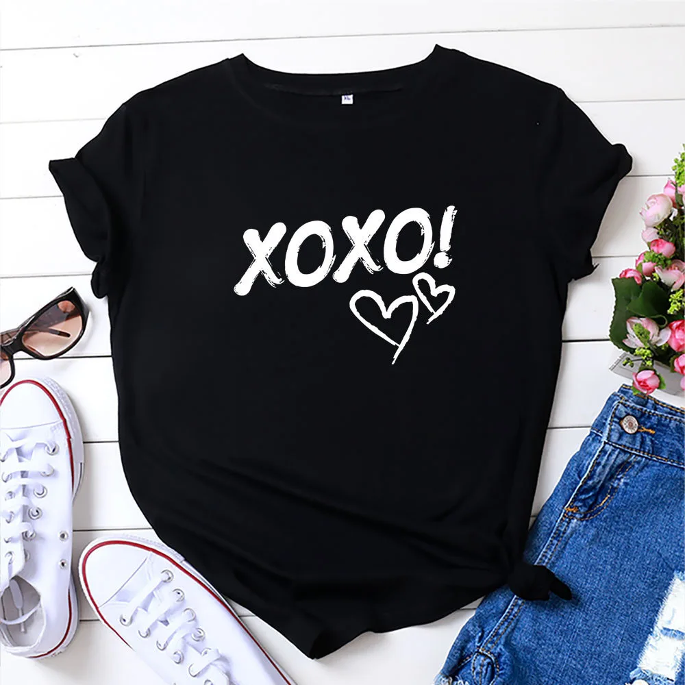 Забавная рубашка XOXO для влюбленных с принтом сердца модная Хлопковая женская