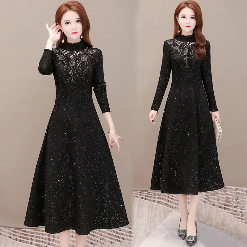 Autumn Women Long Dresses Sexy Patchwork Lace Solid Full Sleeve Stand Collar Party Dress Elegant Vestido Plus Size 5XL J189
Autumn Women Long Dresses Sexy Patchwork Lace Solid Full Sleeve Stand Collar Party Dress Elegant Vestido Plus Size 5XL J189