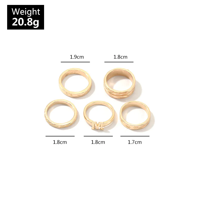 5 pcs/set European and American style Retro geometric letter M ring fashion wild cross knuckle finger rings for women 5-piece se 
5 pcs/set European and American style Retro geometric letter M ring fashion wild cross knuckle finger rings for women 5-piece se