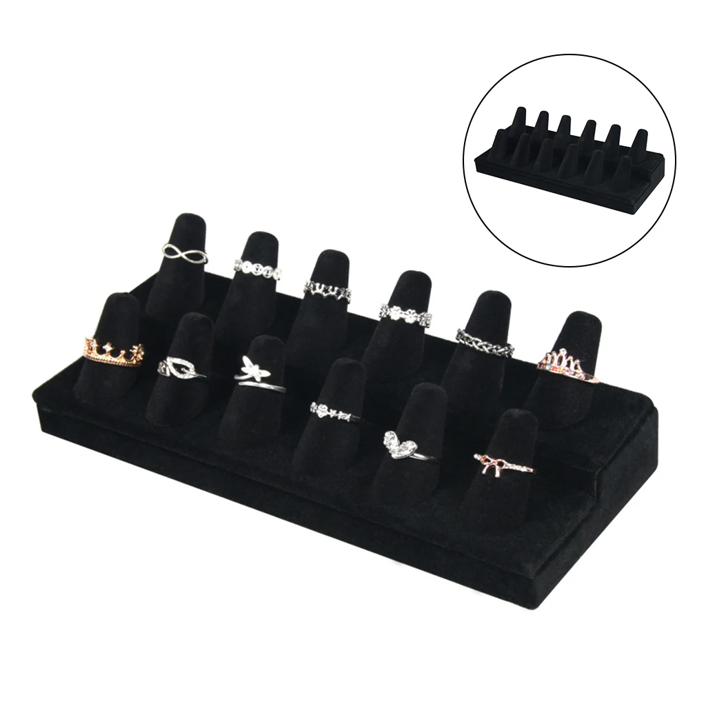 12-Finger Black Velvet Ring Display Stand Jewelry Holder Showcase Drawer Ring Organizer
12-Finger Black Velvet Ring Display Stand Jewelry Holder Showcase Drawer Ring Organizer