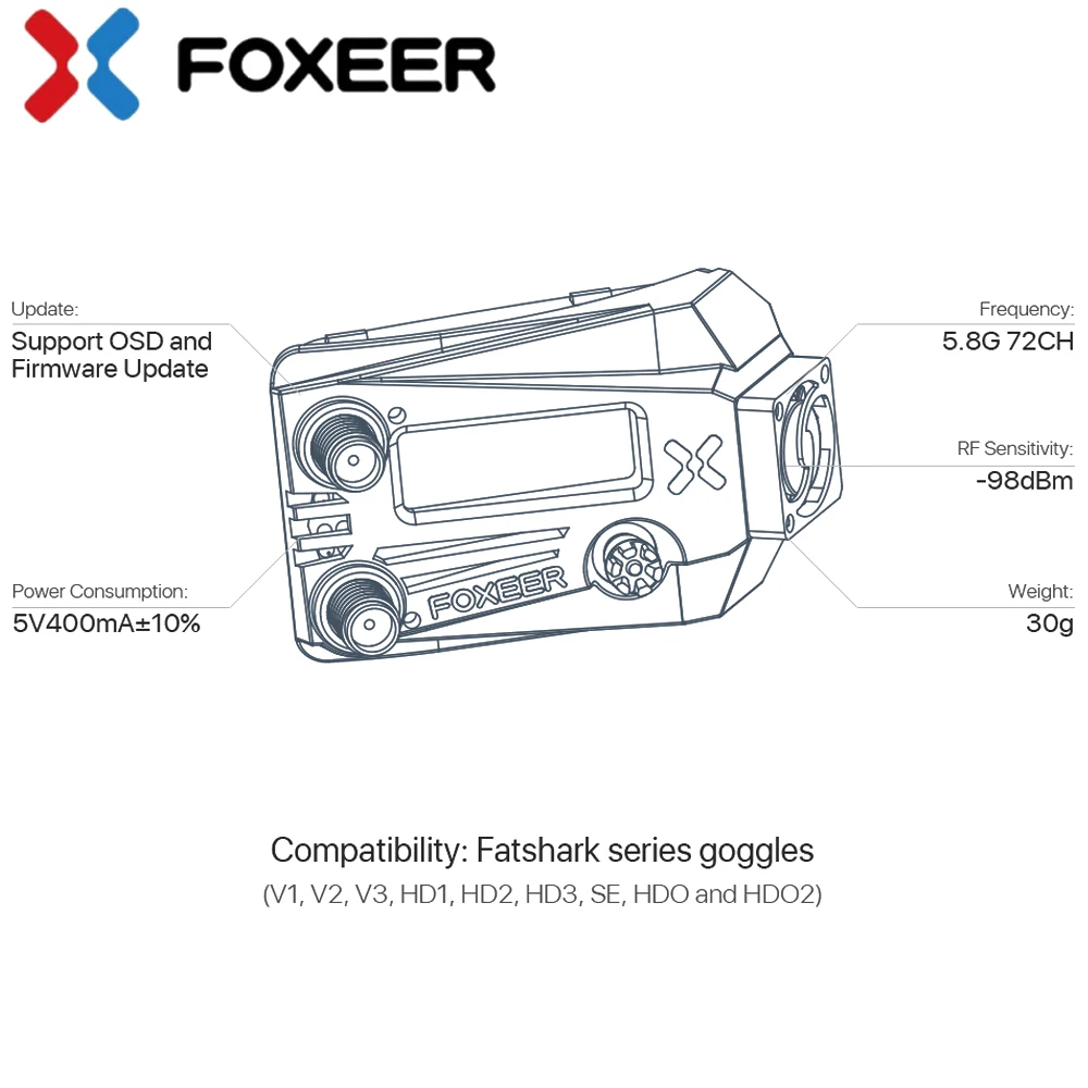 Receiver,Foxeer Wildfire 5.8G Goggle Dual Receiver Module for Fatshark Dominator All Series V1 V2 V3 V4 HD3 HDO FPV Goggles 
Receiver,Foxeer Wildfire 5.8G Goggle Dual Receiver Module for Fatshark Dominator All Series V1 V2 V3 V4 HD3 HDO FPV Goggles