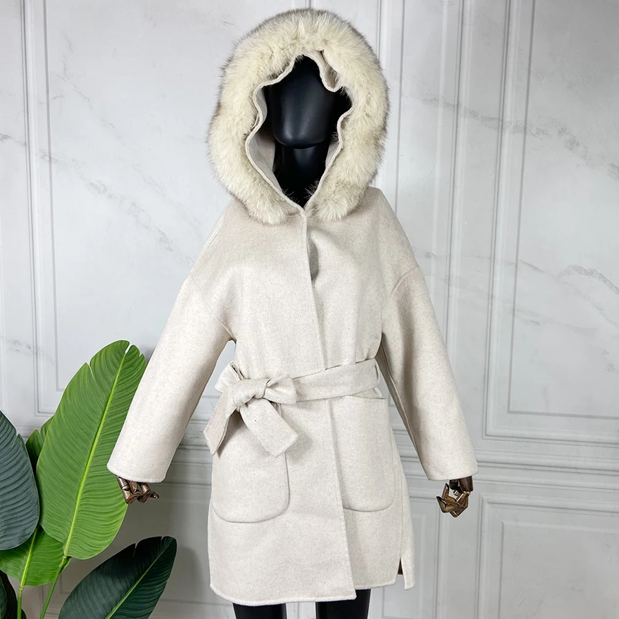 Wool Coat Women Winter Wool Blend Jacket Long Casual Slim Plus Size Overcoat With Belt Hooded Style Real Fox Fur Collar
Wool Coat Women Winter Wool Blend Jacket Long Casual Slim Plus Size Overcoat With Belt Hooded Style Real Fox Fur Collar