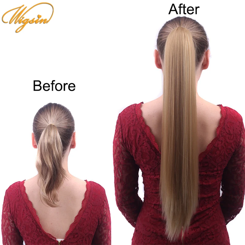 

WIGSIN Synthetic Long Straight Wrap Around Clip In Ponytail Hair Extension 24Inch Natural Black Brown Blond Hairpiece for Women