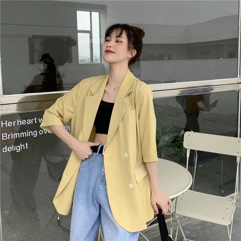 2020 OL Tops All Match Thin Brief Sunscreen Coats Women Short Sleeves Solid Minimalist Summer Loose Office Lady Blazers
2020 OL Tops All Match Thin Brief Sunscreen Coats Women Short Sleeves Solid Minimalist Summer Loose Office Lady Blazers