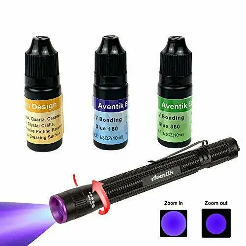 

Aventik Edison Design 3 Bonding UV Glues Combo Kit with 395nm Zoomable UV Pen Versatile Application in Bonding Plastic Welding