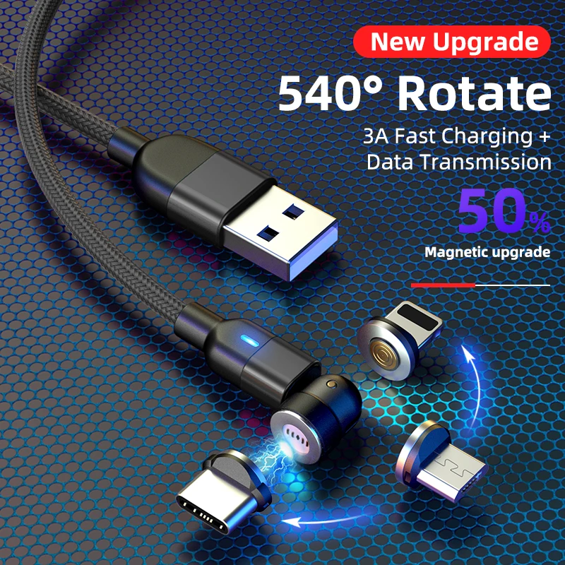 360 Rotation Magnetic Micro USB C Cable LED Fast Charging Cable For iPhone 12 11 Samsung Xiaomi mi 9 10 Redmi note 8 Huawei P30
360 Rotation Magnetic Micro USB C Cable LED Fast Charging Cable For iPhone 12 11 Samsung Xiaomi mi 9 10 Redmi note 8 Huawei P30