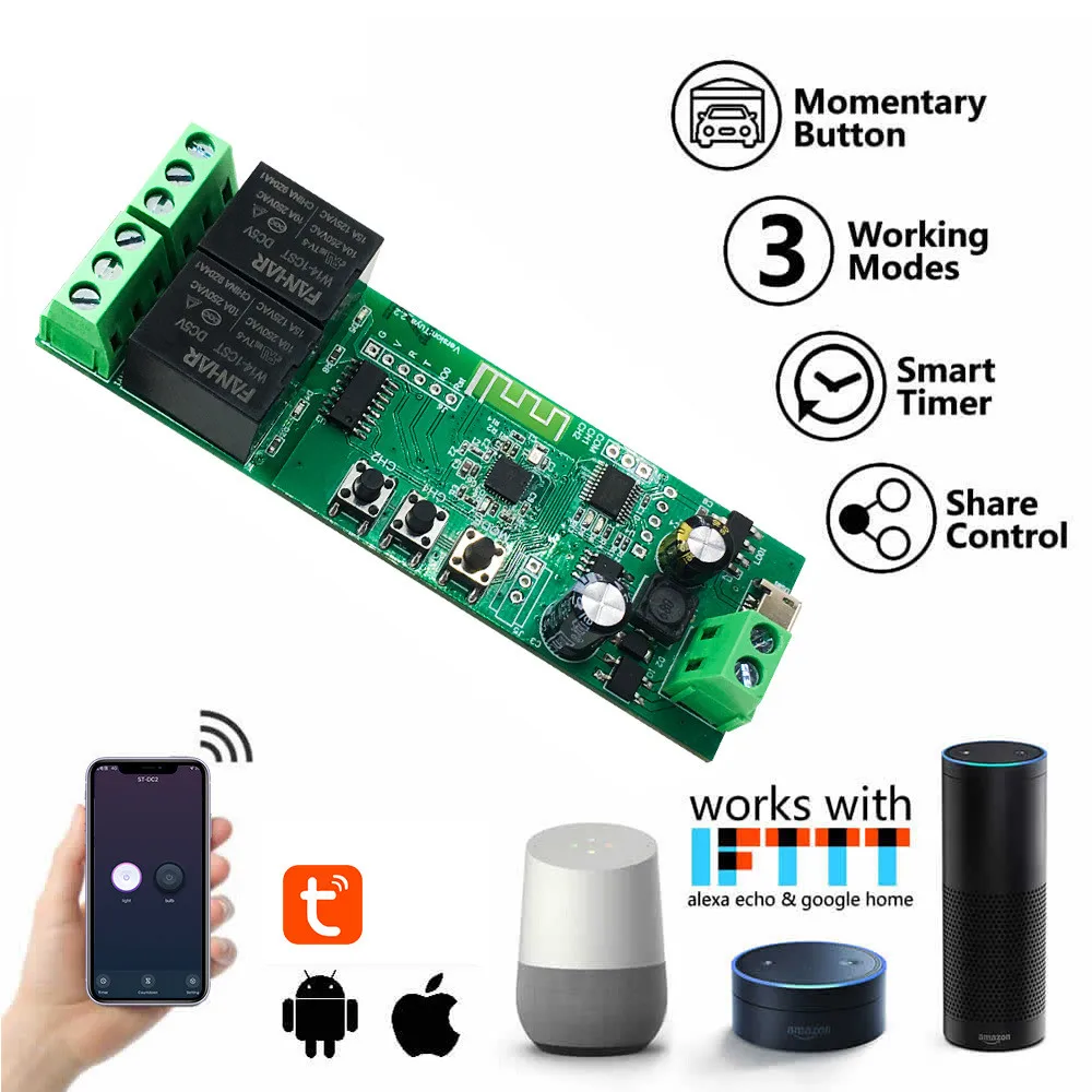 WiFi Switch Tuya Smart Life Remote Control Wireless Smart Switch Modul DIY 2 Gang Relay Timing Control with Alexa Google Home
WiFi Switch Tuya Smart Life Remote Control Wireless Smart Switch Modul DIY 2 Gang Relay Timing Control with Alexa Google Home