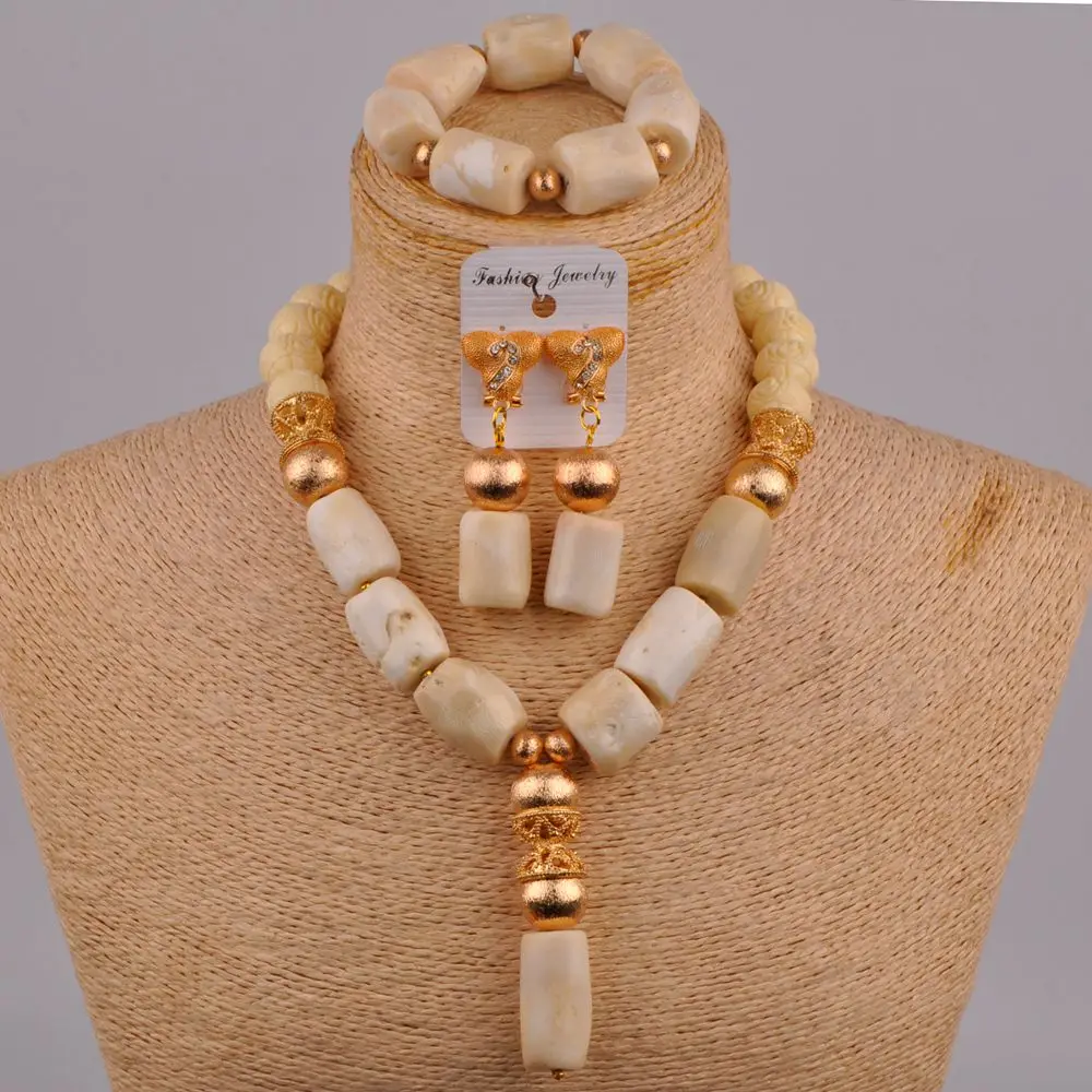 

African Ladies Wedding Jewelry Nigerian Bride Wedding Dress Accessories Pure Natural White Coral Bead Necklace Set AU-190