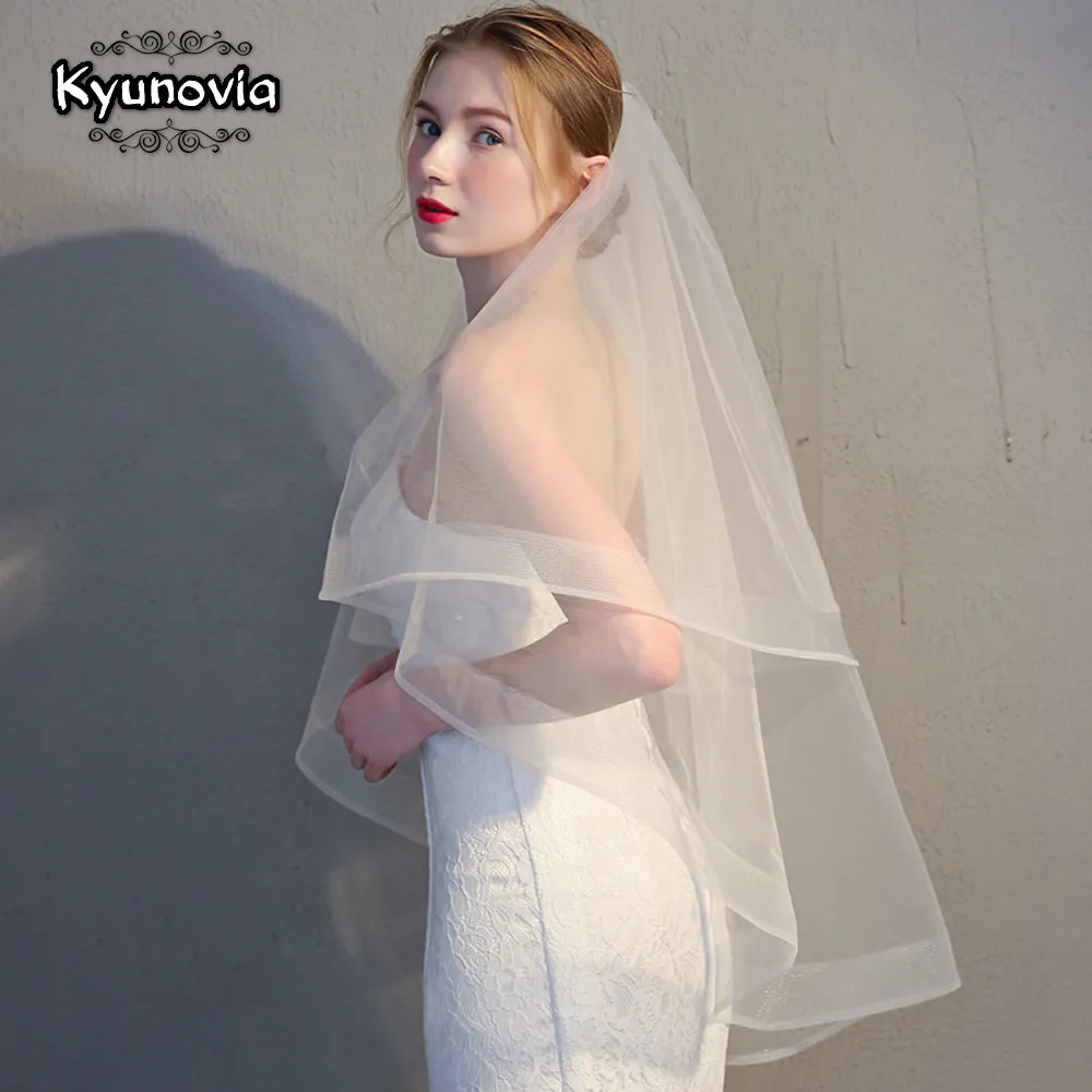 Двухслойная свадебная фата цвета белого шампанского Kyunovia простая двухслойная