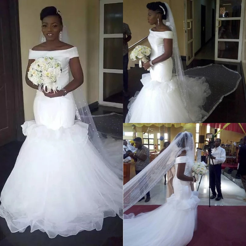 Elegant mermaid off the shoulder Wedding Dresses South African With Short Sleeves Satin Garden Bridal Gowns 
Elegant mermaid off the shoulder Wedding Dresses South African With Short Sleeves Satin Garden Bridal Gowns