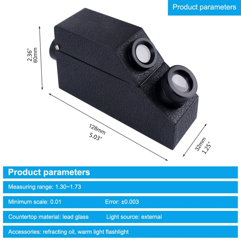 13MC Gem Refractometer Jewelry RHG 1.30-1.81RI Professional Gemstone ldentification Built-in LED Light Diamond Detector Testing
13MC Gem Refractometer Jewelry RHG 1.30-1.81RI Professional Gemstone ldentification Built-in LED Light Diamond Detector Testing