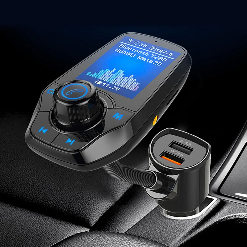 Big Screen Dual USB FM Transmitter Aux Modulator Bluetooth Car MP3 player Quick Charge 3.0 Charger Kit Fast Phone | Мобильные