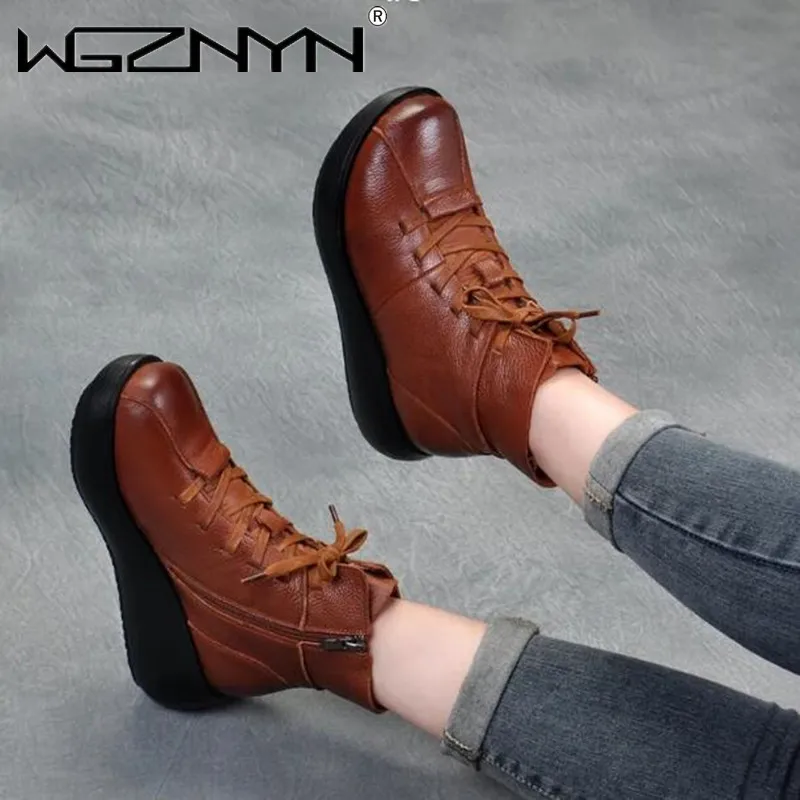 Women Thick Bottom Genuine PU Leather Ankle Boots Zip British Women Autumn Winter Warm Boots Muffin Bottom Lace Up Martin Boots
Women Thick Bottom Genuine PU Leather Ankle Boots Zip British Women Autumn Winter Warm Boots Muffin Bottom Lace Up Martin Boots