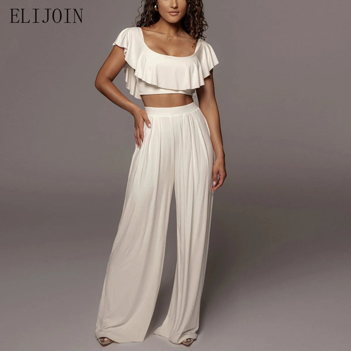 ELIJOIN2021 Autumn New Women's Fashion Ruffled Navel Blouse Wide Leg Trousers Two-piece Suit Women
ELIJOIN2021 Autumn New Women's Fashion Ruffled Navel Blouse Wide Leg Trousers Two-piece Suit Women