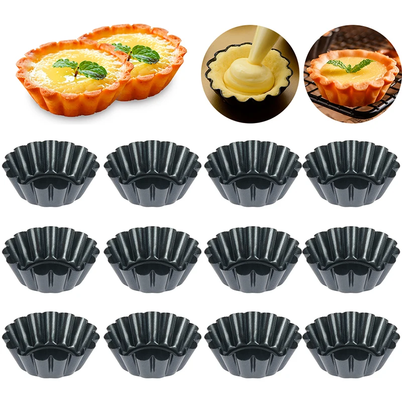 

12Pcs Non-Stick Tartlet Baking Mold Egg Tart Quiche Flan Cake Pan Mold Cupcake Pie Pizza Mold Muffin Cup Kitchen Bakeware Tools