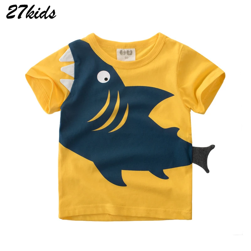 27kids Бесплатная доставка Детские Акула футболка с принтом для мальчика Одежда
