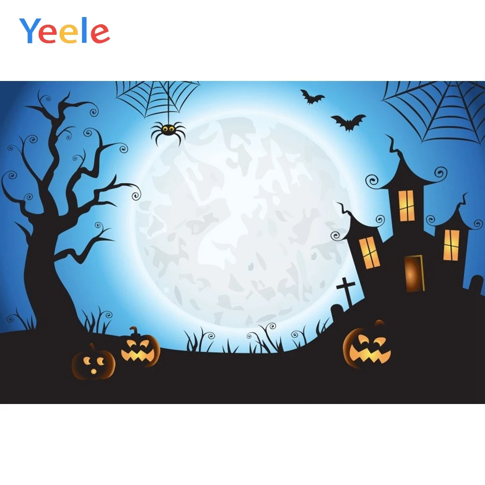 

Yeele Photophone Halloween Backdrop Pumpkin Lantern Spider Web Moon Bat Castle Vinyl Photography Background For Photo Studio