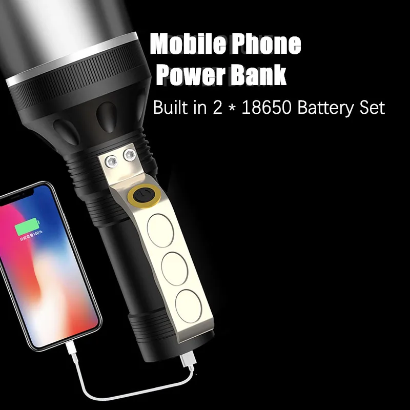Со встроенным аккумулятором 2*18650 USB перезаряжаемый светодиодный фонарик