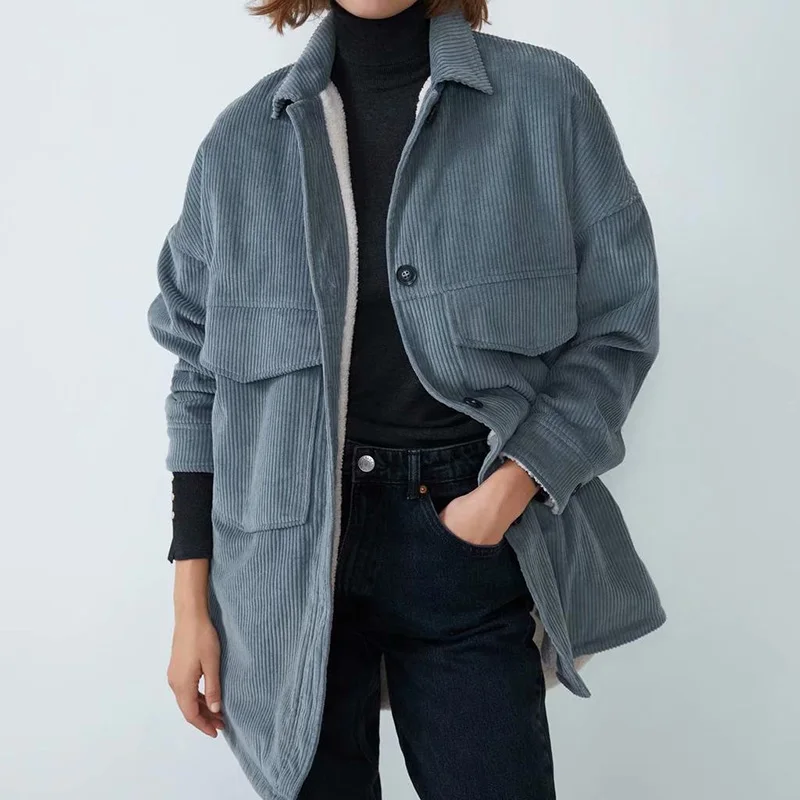 Winter New Female British Style Retro Loose Wild Plus Velvet Corduroy Warm Lapel Long Sleeve Women Jacket
Winter New Female British Style Retro Loose Wild Plus Velvet Corduroy Warm Lapel Long Sleeve Women Jacket
