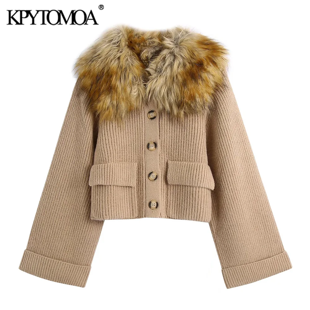 KPYTOMOA Women Fashion Faux Fur Collar Cropped Knit Cardigan Sweater Vintage Long Sleeve Pockets Female Outerwear Chic Tops
KPYTOMOA Women Fashion Faux Fur Collar Cropped Knit Cardigan Sweater Vintage Long Sleeve Pockets Female Outerwear Chic Tops
