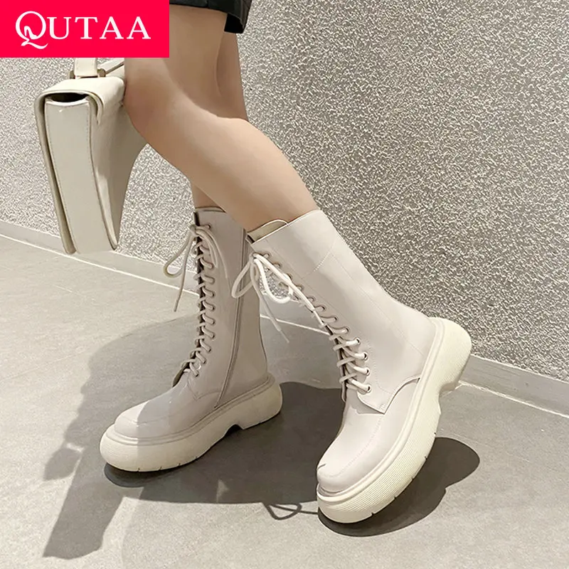 QUTAA 2022 Cow Leather Mid Calf Boots Round Toe Autumn Winter Women Shoes Lace Up Square Med Heel Short Boots Size 34-39
QUTAA 2022 Cow Leather Mid Calf Boots Round Toe Autumn Winter Women Shoes Lace Up Square Med Heel Short Boots Size 34-39