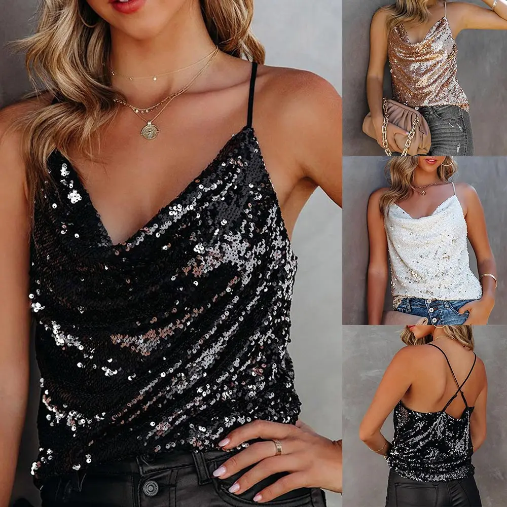 Spaghetti Strap Women Crop Tops Sleeveless Summer Sequins Slinging V-Neck Ladies Tank Tops Backless Female Crop Tops
Spaghetti Strap Women Crop Tops Sleeveless Summer Sequins Slinging V-Neck Ladies Tank Tops Backless Female Crop Tops