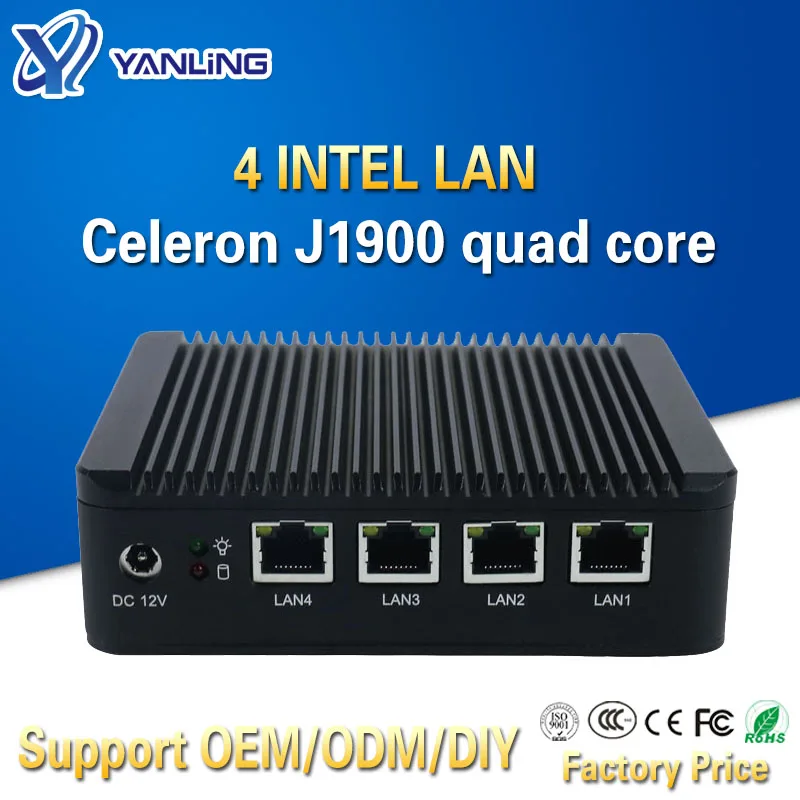 

4 Lan port pfsense firewall barebone mini pc celeron J1900 embedded 3g 4g SIM slot nano itx linux computer support console COM