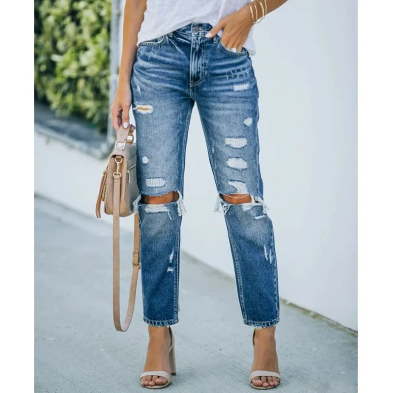 Donsignet Fashion Women's Jeans New Fall Casual Hot-selling High Street Clothing Solid Color High Waist Slim-fit Ripped Jeans 
Donsignet Fashion Women's Jeans New Fall Casual Hot-selling High Street Clothing Solid Color High Waist Slim-fit Ripped Jeans