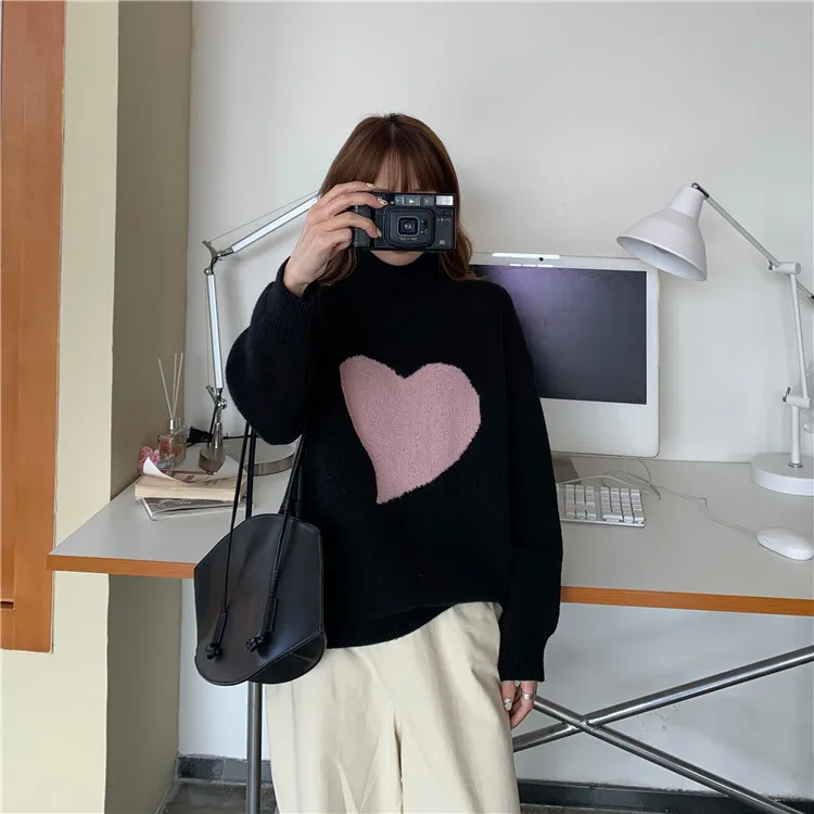 Winter Thick Pink Love Printing Loose Turtleneck Knitting Womens Sweater Casual Long Sleeve Pullover Coat Female
Winter Thick Pink Love Printing Loose Turtleneck Knitting Womens Sweater Casual Long Sleeve Pullover Coat Female
